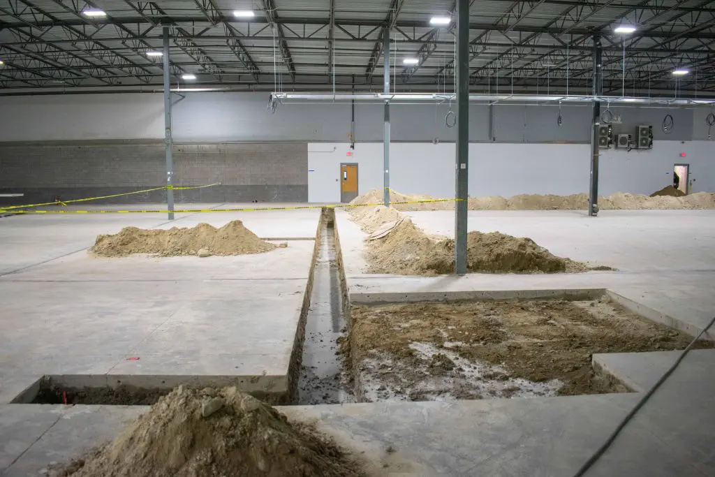 Warehouse with floor dug out