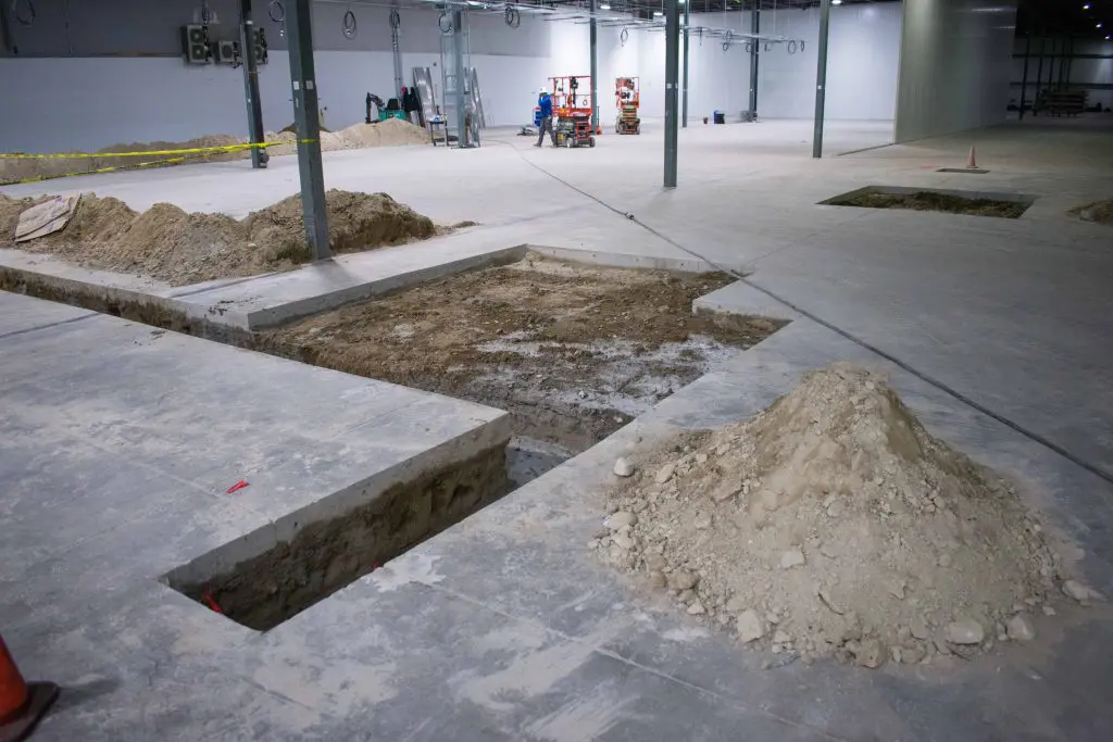Warehouse with floor dug out