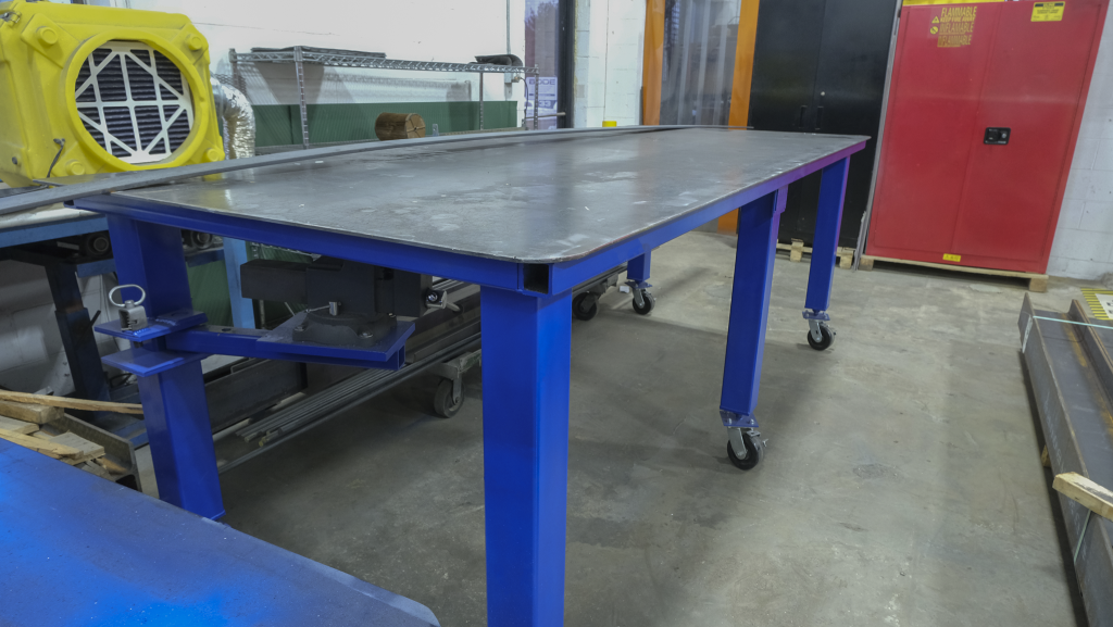 picture of blue worktable in shop