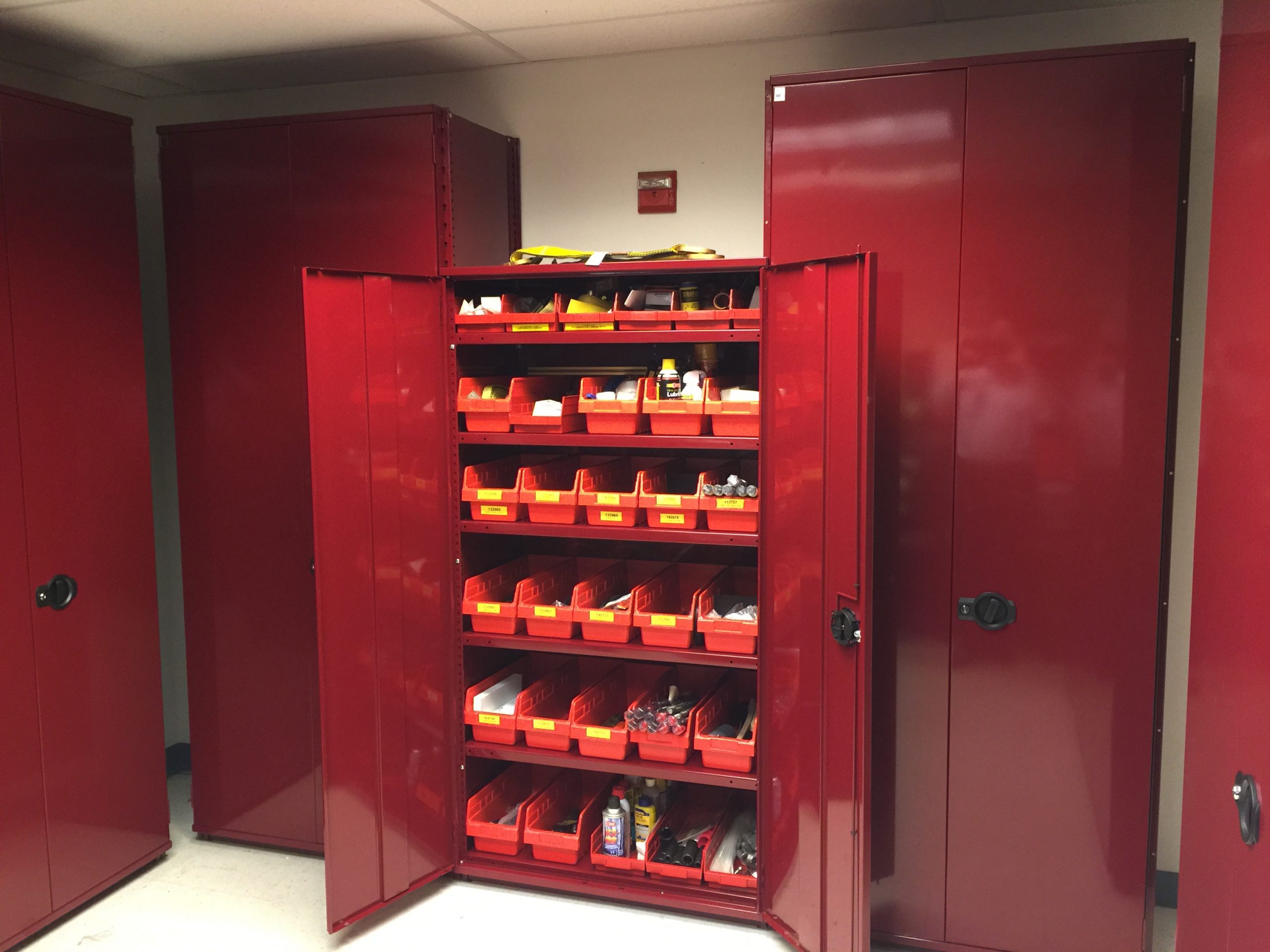 red cabinets