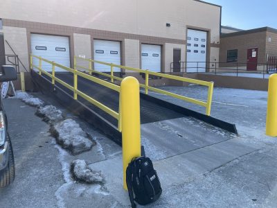 yard ramp and bollards and safety rails