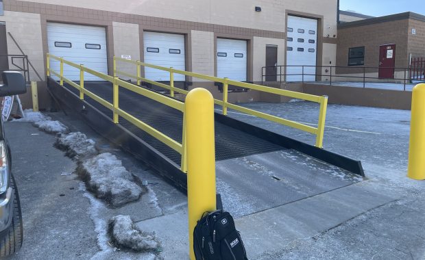 yard ramp and bollards and safety rails