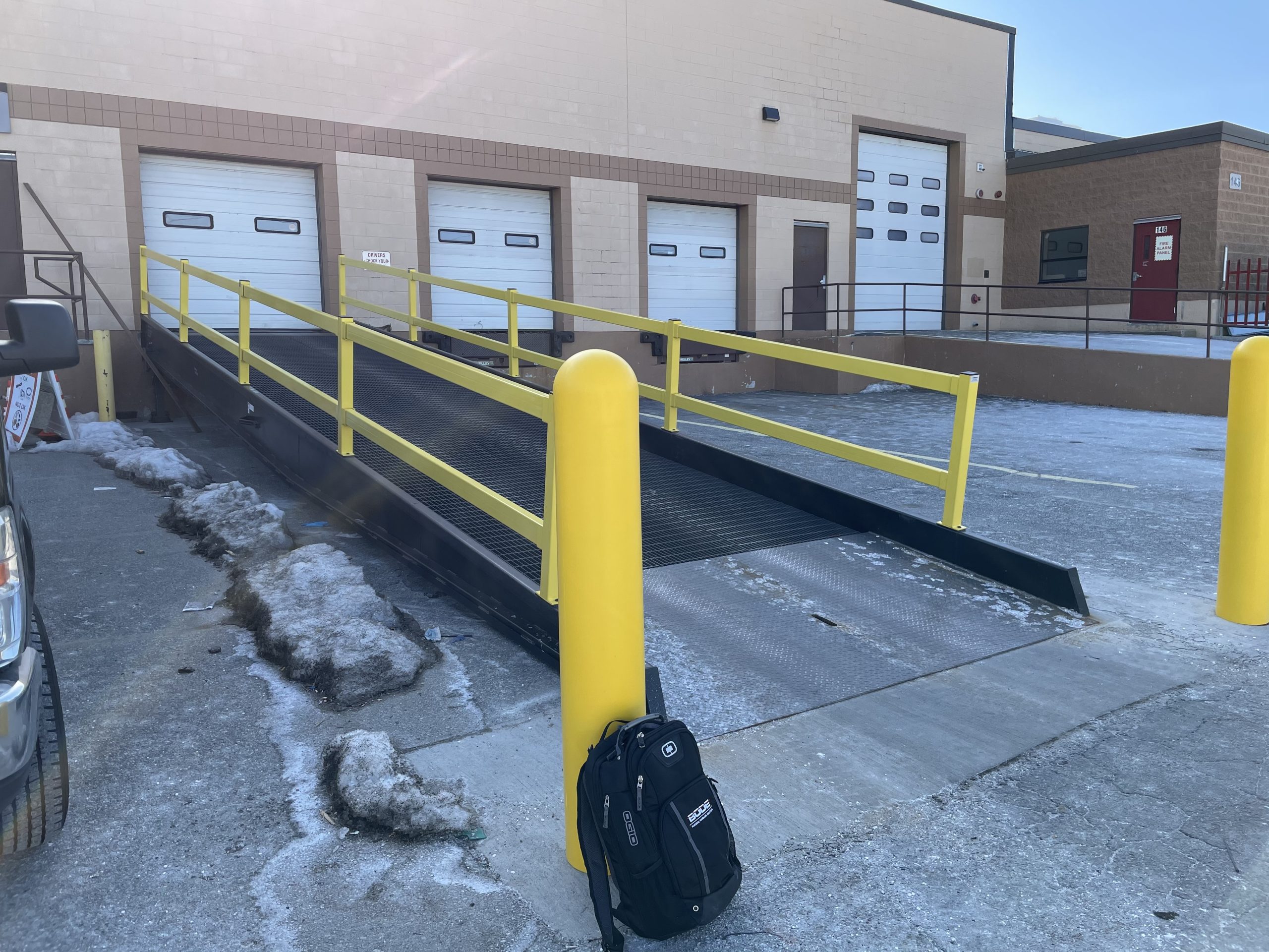 yard ramp and bollards and safety rails